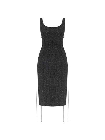 Alexander Mcqueen Lace-up Scoop-neck Midi Dress In Black