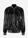 Alexander Mcqueen Solid Color Bomber Jacket With Shine Finish And Striped Edge In Contrasting Ribbed Collar, Cuffs And Hem