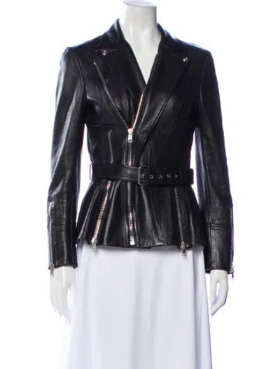 Pre-owned Alexander Mcqueen Lamb Leather Biker Jacket In Blue