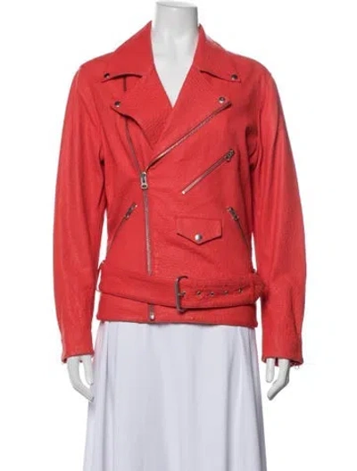 Pre-owned Alexander Mcqueen Lamb Leather Biker Jacket In Red