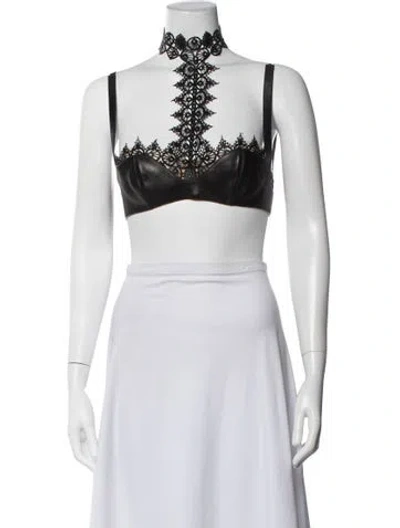 Pre-owned Alexander Mcqueen Lamb Leather Lace Pattern Sports Bra In Black