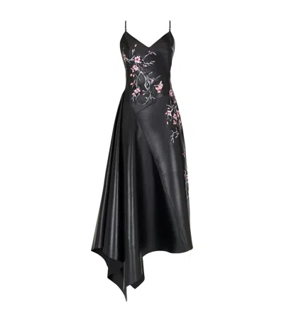 Alexander Mcqueen Lambskin Asymmetric Midi Dress In Black