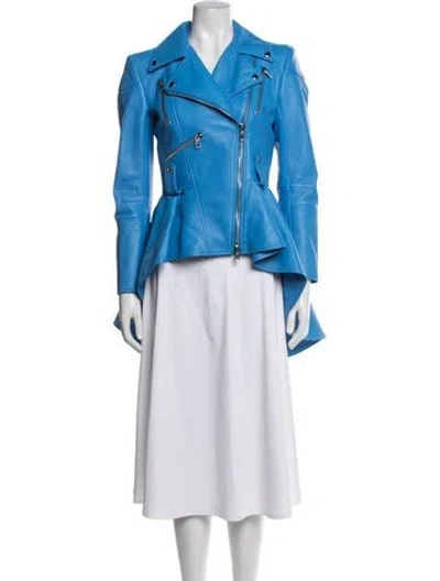 Pre-owned Alexander Mcqueen Lambskin Biker Jacket In Blue