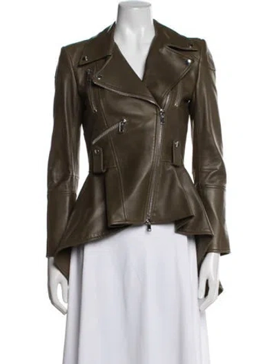 Pre-owned Alexander Mcqueen Lambskin Biker Jacket In Green