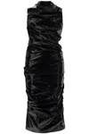 Alexander Mcqueen Ruched Pu-coated Crepe Midi Dress In Black