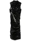 Alexander Mcqueen Ruched Pu-coated Crepe Midi Dress In Black