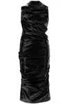Alexander Mcqueen Ruched Pu-coated Crepe Midi Dress In Black