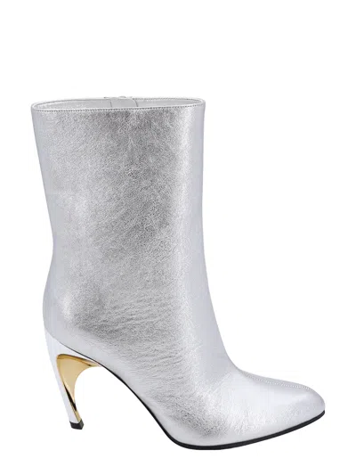 Alexander Mcqueen Armadillo 95mm Leather Ankle Boots In Silver