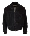 Alexander Mcqueen Black Bomber Jacket With Ghostwash Print In Cotton Denim Man In Black