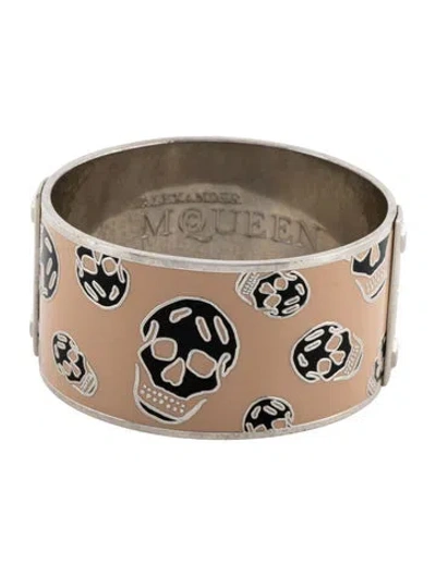 Pre-owned Alexander Mcqueen Large Enamel Skull Hinged Bangle Bracelet, 7" In Multi