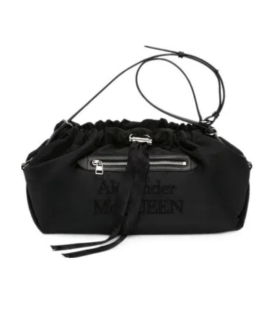 Alexander Mcqueen Large Logo-embroidered Shoulder Bag In Black