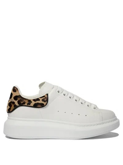 Alexander Mcqueen White Leather Trainers With Printed Calf Hair Heel