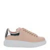Alexander Mcqueen Pink Low Top Sneakers With Oversized Platform And Metallic Heel Tab In Leather Wom In White