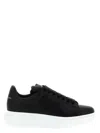 Alexander Mcqueen Black Low Top Sneakers With Logo Lettering On Tongue And Heel In Leather Woman In Black