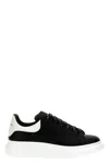 Alexander Mcqueen Black Leather Sneakers With Branded Heel Counter In Blue