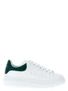 Alexander Mcqueen White Leather Sneakers With Dark Green Leather Heel In Green