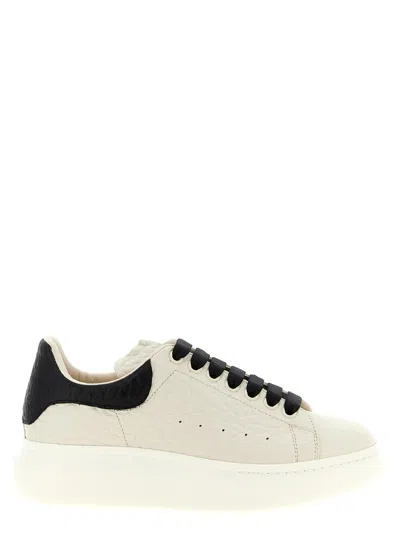 Alexander Mcqueen Ivory Leather Sneakers With Black Leather Heel In Animal Print