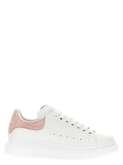 Alexander Mcqueen White Leather Sneakers With Powder Pink Suede Heel In Neutral