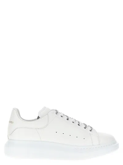 Alexander Mcqueen White Low Top Sneakers With Logo Lettering On Tongue And Heel In Leather Woman