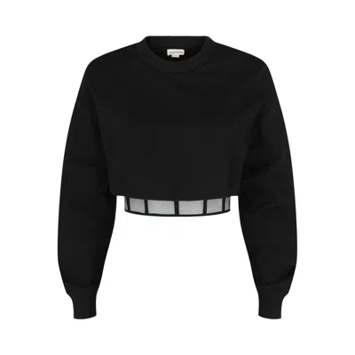 Pre-owned Alexander Mcqueen Layered Cropped Sweatshirt 'black' | Women's Size 40