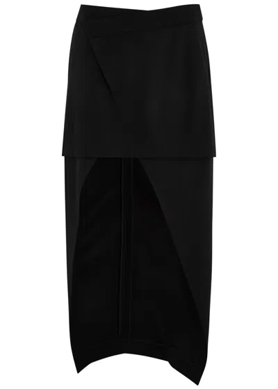 Alexander Mcqueen Layered-effect Wool Midi Skirt In Black
