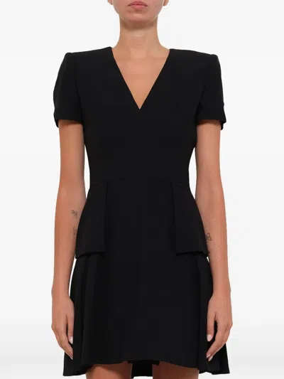 Alexander Mcqueen Leaf Crepe Mini Dress In Black