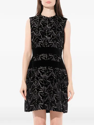 Alexander Mcqueen Leaf-patterned Mini Dress In Black