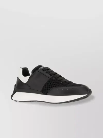 Alexander Mcqueen Leather And Mesh Sneakers With White Heel In Black