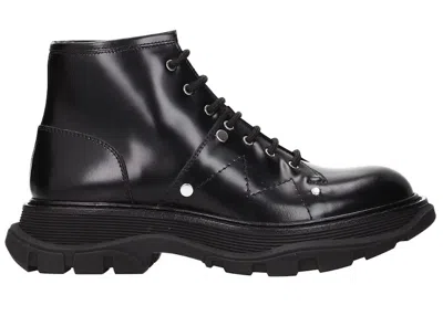 Pre-owned Alexander Mcqueen Leather Ankle Boot (women's) Sneakers In Black