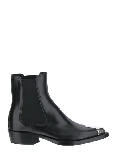 Alexander Mcqueen Calf Leather Ankle Boots In Black