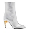 Alexander Mcqueen Women Laminated Leather Ankle Boots In Silver