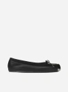 Alexander Mcqueen Black Leather And Silver Metal Flats In Black,silver
