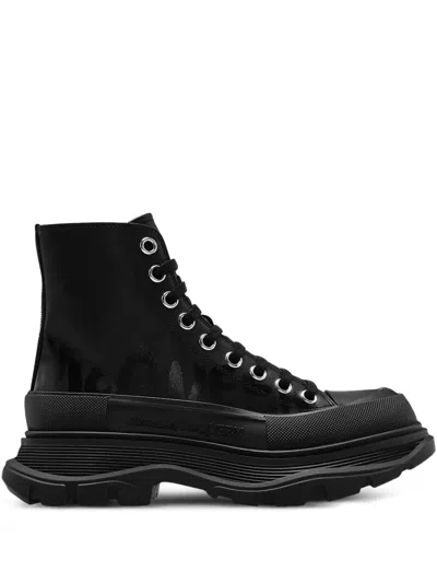 Alexander Mcqueen Leather Biker Boots In Black