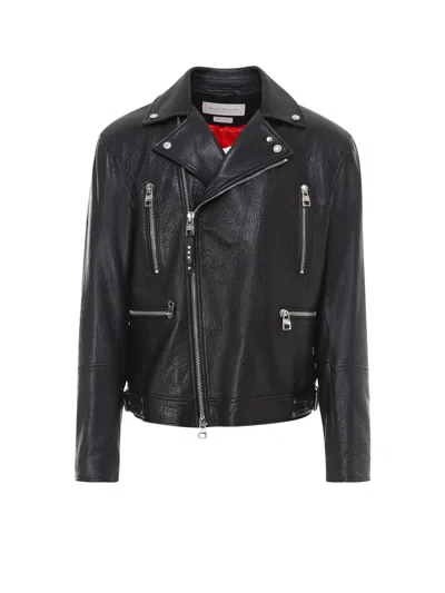 Alexander Mcqueen Leather Biker Jacket In Multi