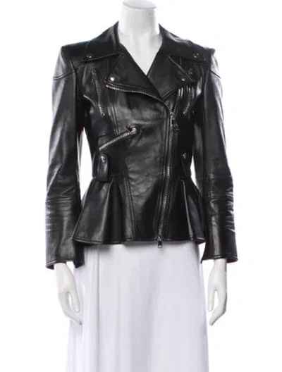 Pre-owned Alexander Mcqueen Leather Biker Jacket In Black
