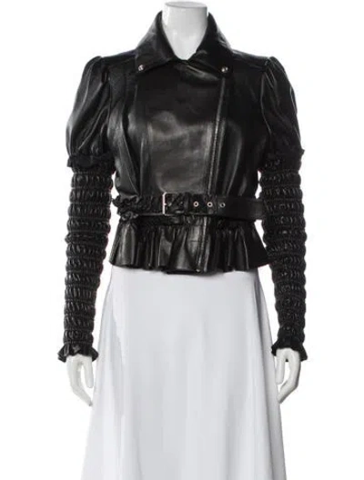 Pre-owned Alexander Mcqueen Leather Biker Jacket In Black