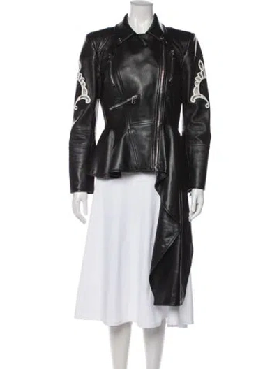 Pre-owned Alexander Mcqueen Leather Biker Jacket In Black