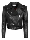 Alexander Mcqueen Black Cropped Biker Jacker With Matching Belt In Smooth Leather Woman In Black