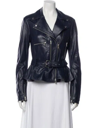 Pre-owned Alexander Mcqueen Leather Biker Jacket In Blue