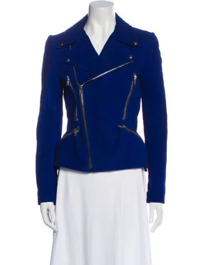 Pre-owned Alexander Mcqueen Leather Biker Jacket In Blue