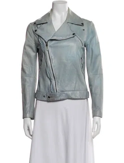 Pre-owned Alexander Mcqueen Leather Biker Jacket In Blue