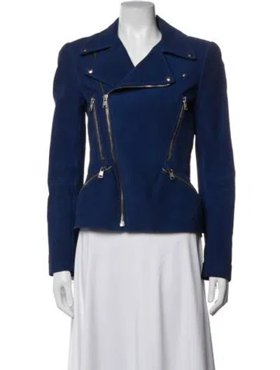 Pre-owned Alexander Mcqueen Leather Biker Jacket In Blue