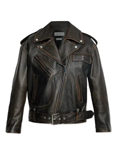 Alexander Mcqueen Leather Biker Jacket In Brown