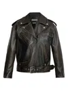 Alexander Mcqueen Oversized Antiqued Leather Biker Jacket In Brown