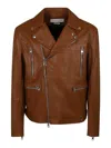 Alexander Mcqueen Essential Leather Biker Jacket In Brown
