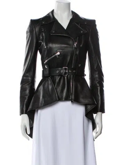 Pre-owned Alexander Mcqueen Leather Biker Jacket In Gray