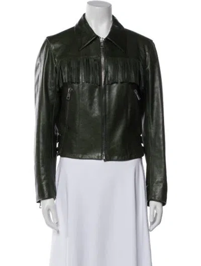 Pre-owned Alexander Mcqueen Leather Biker Jacket In Green