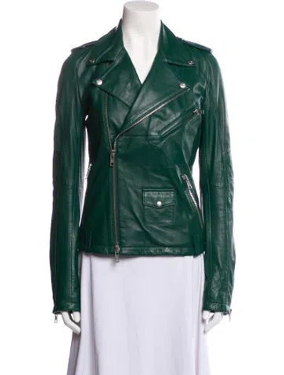 Pre-owned Alexander Mcqueen Leather Biker Jacket In Green