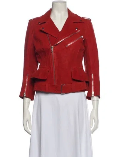 Pre-owned Alexander Mcqueen Leather Biker Jacket In Orange