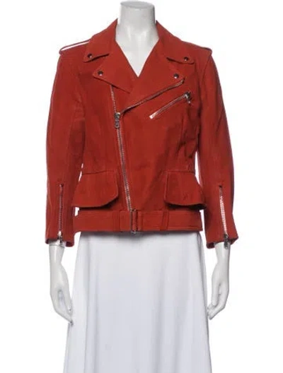 Pre-owned Alexander Mcqueen Leather Biker Jacket In Orange